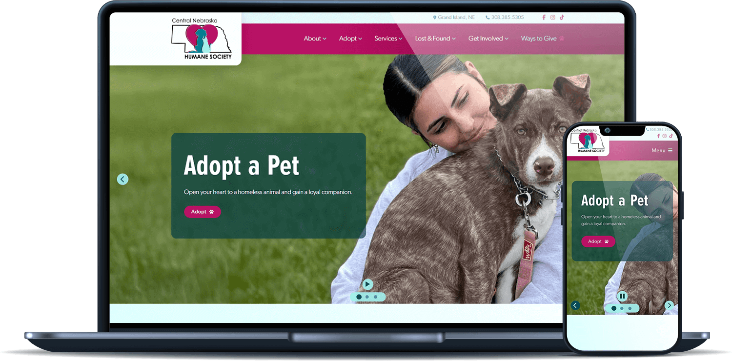 Central Nebraska Humane Society desktop and mobile sites