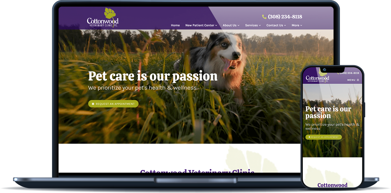 Cottonwood Veterinary Clinic desktop and mobile sites