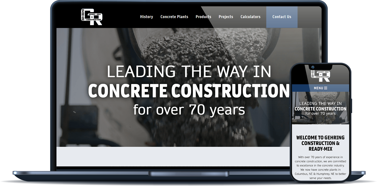 Gehring Construction & Ready-Mix desktop and mobile sites