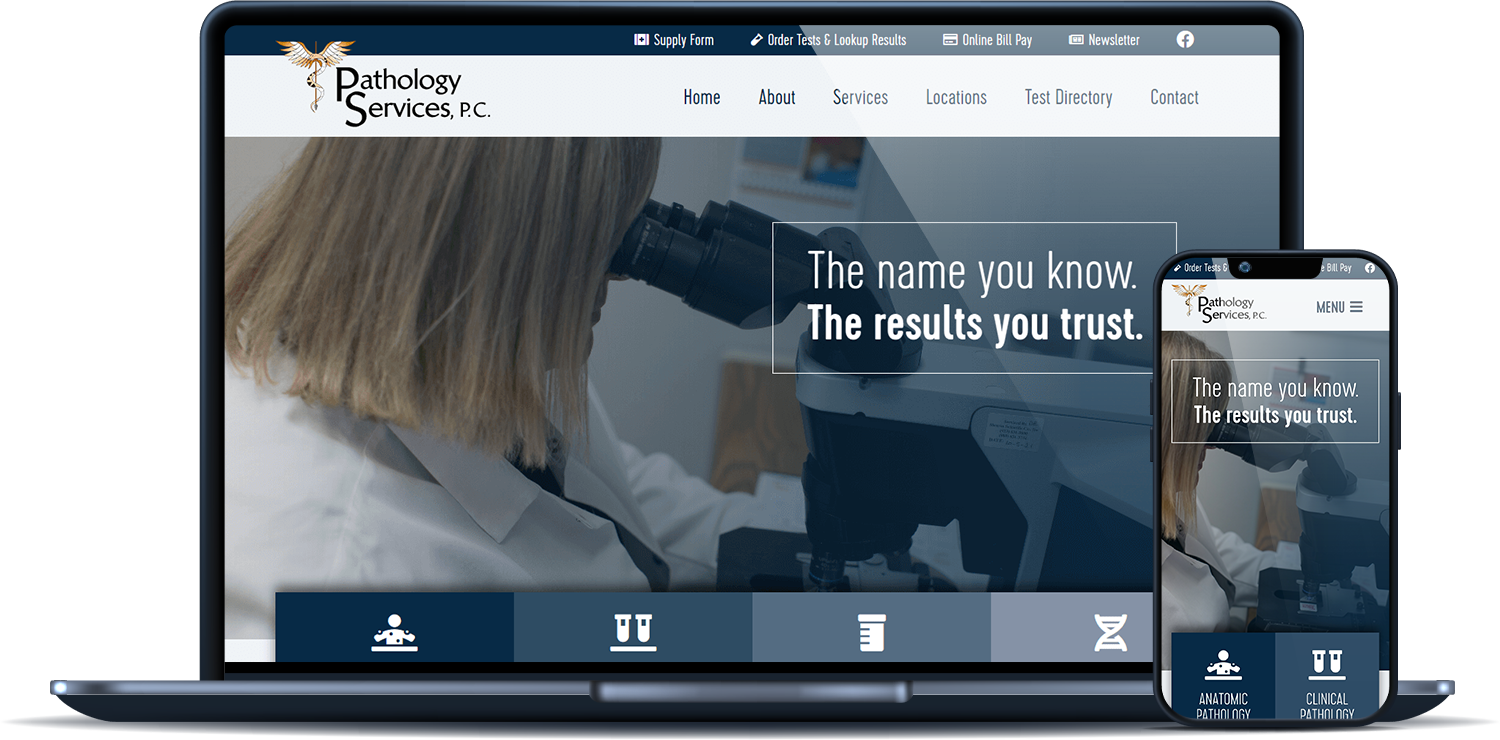 Pathology Services, P.C. desktop and mobile sites