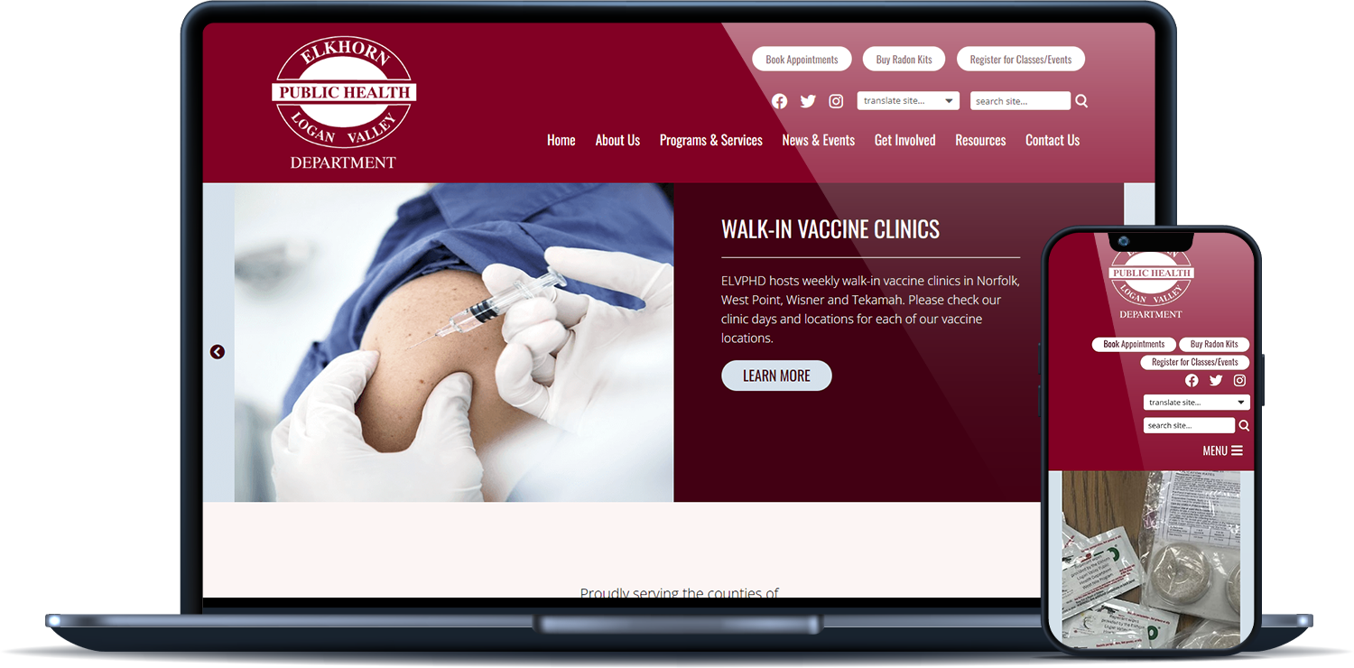 Elkhorn Logan Valley Public Health Department desktop and mobile sites
